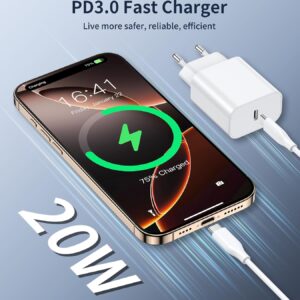 BHHB 20W Caricatore USB C, Blocco di Alimentatore Spina Sviluppato per A-pple, Presa USB C compatibile con i-Phone 17/16/15/14/13 Plus Pro Max Mini, Air-Pods i-Pad, Samsung Galaxy S25/24/23(1 Pezzi)