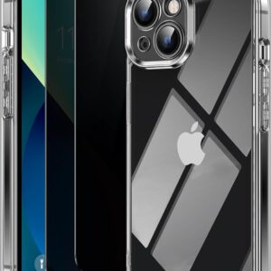 Custodia 3 in 1, compatibile con iPhone 14/iPhone 13, con 2 pellicole protettive per la privacy, [protezione per fotocamera] Antigraffio, antiurto, mai ingiallimento Hard PC+TPU custodia