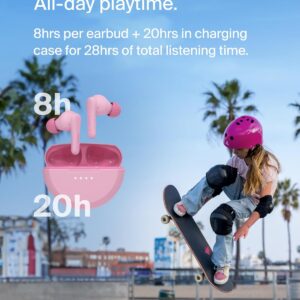 Belkin SoundForm Nano 2 Auricolari Bluetooth per bambini con microfono, batteria di 28 ore, volume sicuro di 85 dB, resistenza all’acqua (IPX5), auricolari Bluetooth per iPhone, iPad, Galaxy – Rosa