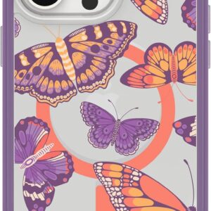 OtterBox Cover per Apple iPhone 15 Pro Max Symmetry Clear MagSafe, resistente a shock e cadute fino; sottile, testata 3x norme MIL-STD 810G, Butterfly Flutter