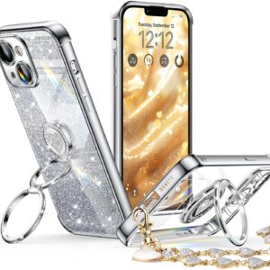 XYZ Custodia per iPhone 14 Plus con supporto, custodia per telefono con cavalletto a doppio anello, donne e ragazze Bling lusso glitter trasparente custodia per telefono cover cuore per iPhone 14