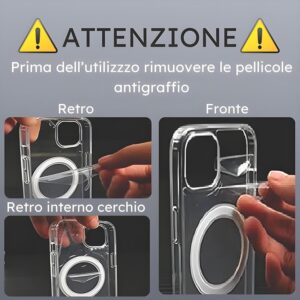 CoverStars – Cover per iPhone 14 – Iphone 13 MagSafe Compatibile, 6,1 Pollici, Custodia Trasparente Antiurto con Kit Protezione Schermo Opaco e Vetro Fotocamera, Ricarica Wireless per iPhone