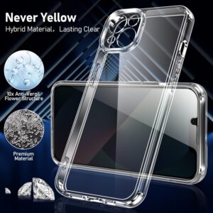 Custodia 3 in 1, compatibile con iPhone 14/iPhone 13, con 2 pellicole protettive per la privacy, [protezione per fotocamera] Antigraffio, antiurto, mai ingiallimento Hard PC+TPU custodia