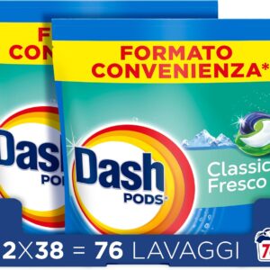 Dash Pods Detersivo Lavatrice In Capsule, 76 Lavaggi (2×38), Classico Fresco, Rimuove Le Macchie, Efficace A Freddo Anche E In Cicli Brevi