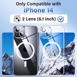 Cover Magnetica Trasparente per iPhone 14 – [con Pellicola di Protezione Fotocamera] [Antilngiallimento & Antiurto & Antigraffio] Custodia Rigida con Bordo in Silicone, 6,1″, Trasparente