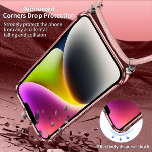 Phoona Cover Magnetica Glitter per iPhone 14 Plus con Cordino, [Compatibile con MagSafe], Brillantini Sottile Lucida TPU Silicone Custodia per iPhone 14 Plus Morbido Antiurto Cover, Rosa