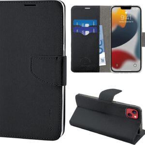 N NEWTOP Cover Compatibile con Apple iPhone 13 e 14, HQ Lateral Custodia Libro Flip Chiusura Magnetica Portafoglio Simil Pelle Stand (Nero)