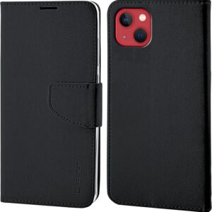 N NEWTOP Cover Compatibile con Apple iPhone 13 e 14, HQ Lateral Custodia Libro Flip Chiusura Magnetica Portafoglio Simil Pelle Stand (Nero)