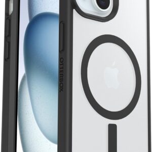 OtterBox Cover per iPhone 16e/15/14/13 React Series MagSafe, resistente a shock e cadute fino, cover ultrasottile, testata a norme MIL-STD 810G, Trasparente/Nero