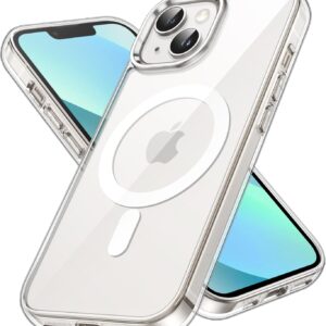 JETech Cover Magnetica per iPhone 13 mini 5,4 Pollici Compatibile con MagSafe Ricarica Wireless, Telefono Custodia Antiurto, Retro Antigraffio Trasparente (Trasparente)