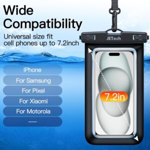 JETech Custodia Impermeabile Smartphone, 2 Pezzi Cover per iPhone 17 16e 16 15 14 13 Air Pro Max Plus, Galaxy S25 S24 Ultra, Pixel 10 Serie e Altri Fino a 7,2″, IPX8 Borsa Asciutta (Nero+Nero)