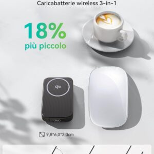 INIU 3 in 1 Caricatore Wireless iPhone, 15W Certificato Qi2 Caricabatterie Magnetico, Stazione Ricarica Wireless Mag-Safe Pieghevole per Apple Watch SE iPhone 17 16 15 14 13 12 AirPods(con Adattatore)