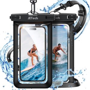 JETech Custodia Impermeabile Smartphone, 2 Pezzi Cover per iPhone 17 16e 16 15 14 13 Air Pro Max Plus, Galaxy S25 S24 Ultra, Pixel 10 Serie e Altri Fino a 7,2″, IPX8 Borsa Asciutta (Nero+Nero)